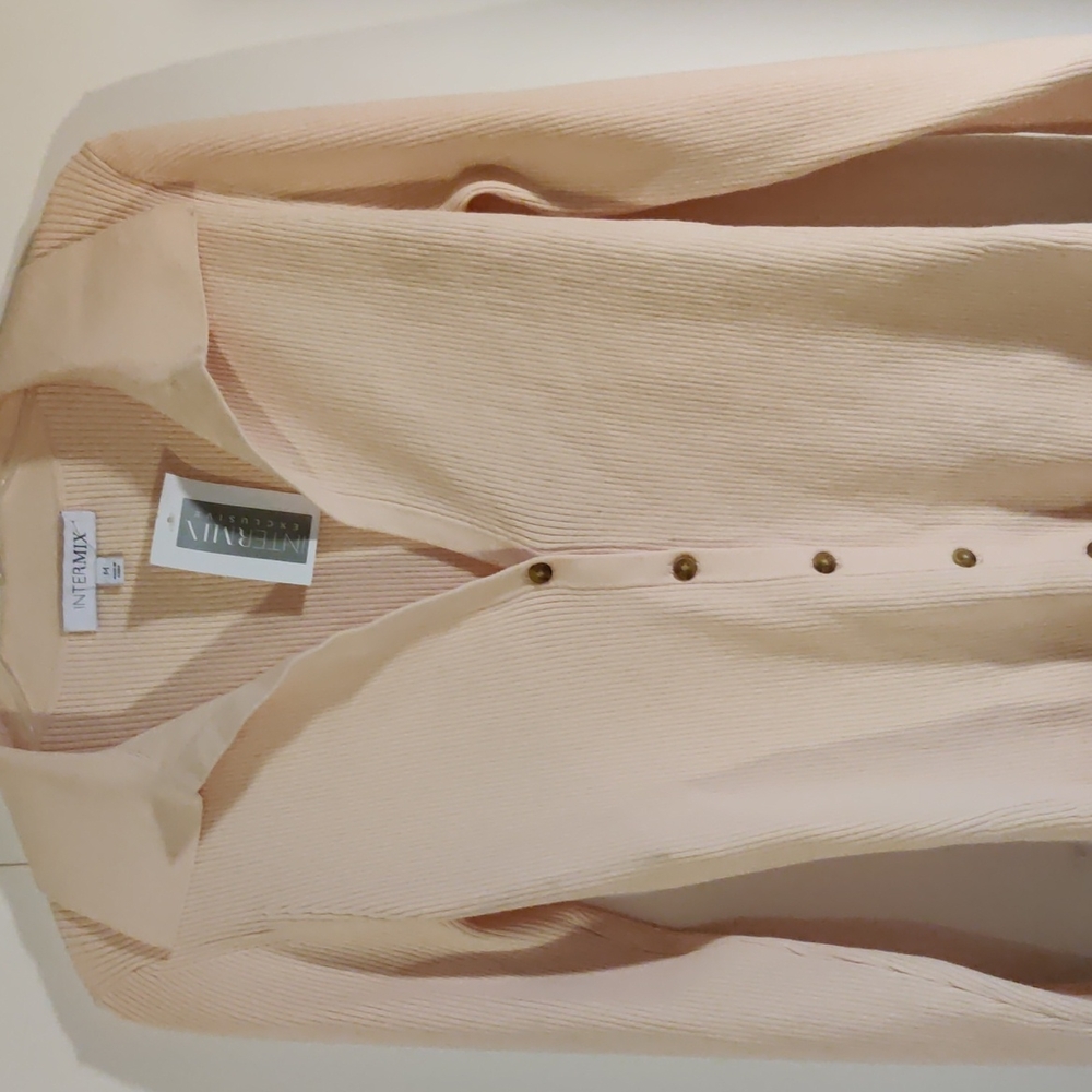 INTERMIX Blush Ribbed Button-Front Long Sleeve Top - Picture 9 of 11